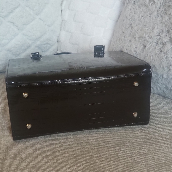 BURBERRY Check Pattern HandBag Dark Brown Enamel..w/COA. - Picture 6 of 14